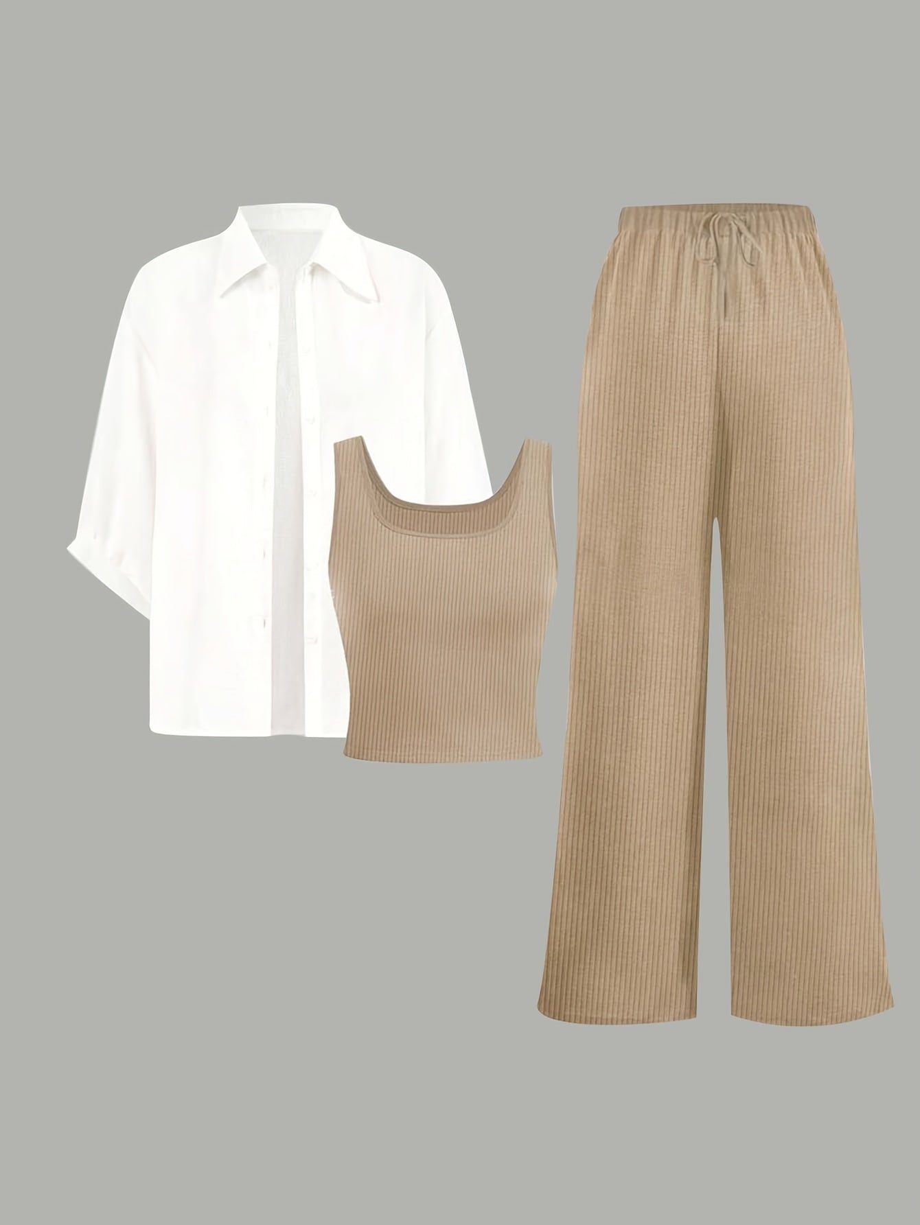 Женский комплект из 3 предметов: рубашка, топ и брюки однотонного цвета