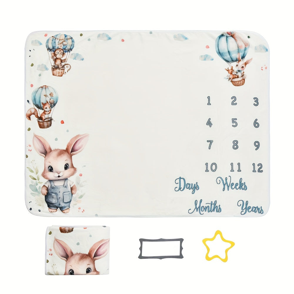 Animal Print Flannel Milestone Blanket for Newborns and Babies 74x39cm