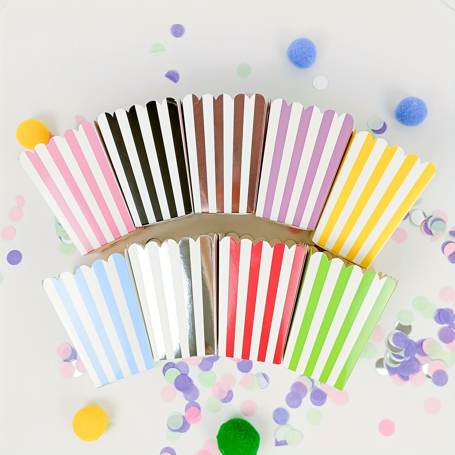 Striped Paper Popcorn Boxes Set of 12 for Parties and Snacks