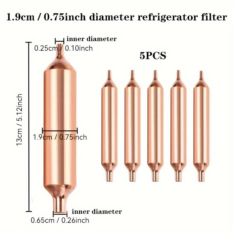Metal sovutgichni quritish filtri - 5 ta almashtirish qismi va aksessuarlar to'plami. Universal mos keladi, elektr ta'minoti talab qilinmaydi. Toza mis materialidan tayyorlangan.