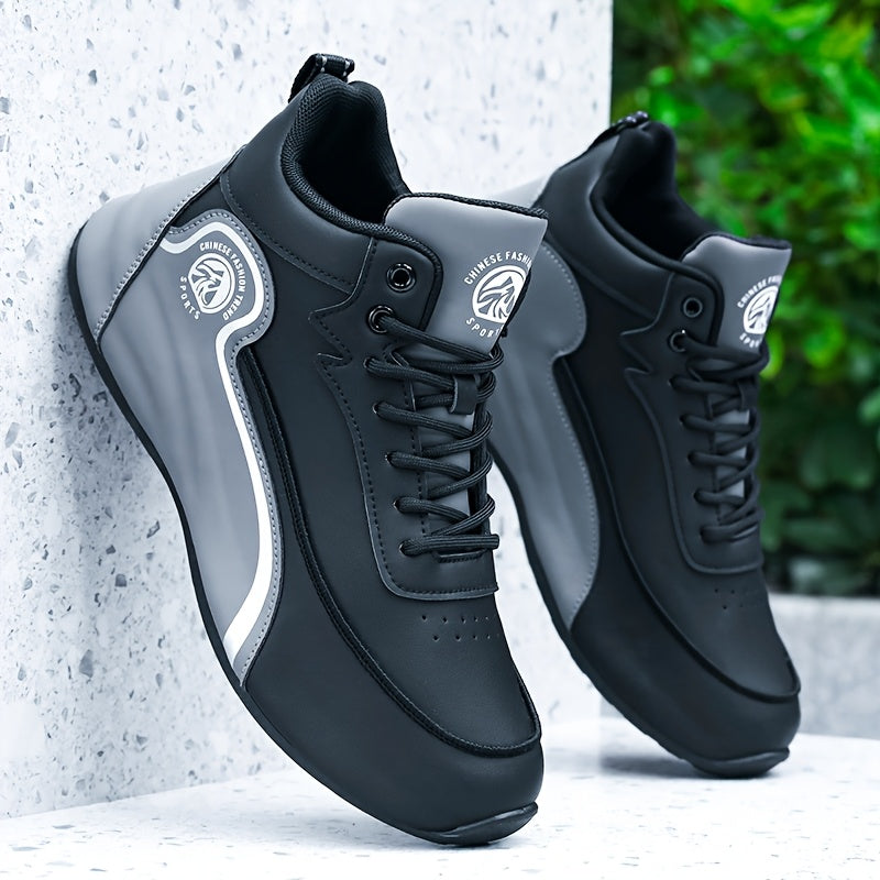 Erkaklar uchun klassik pastki krossovkalar, bog'ichli dizayn, yugurish uchun zarbani so'ruvchi va nafas oladigan, skeytbord uchun mustahkam qalin taglik, bir rangli grafik dizayn, dumaloq barmoq, sun'iy yuqori qism va