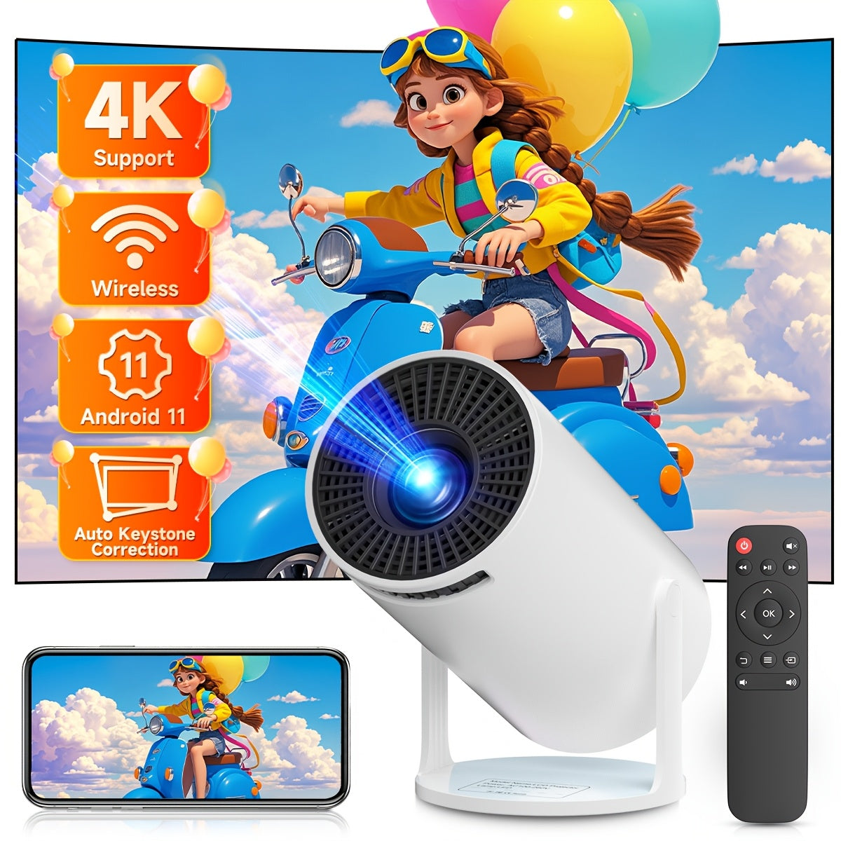 Мини портативный HD проектор 4K с поддержкой беспроводной связи Android 11 150ANSI