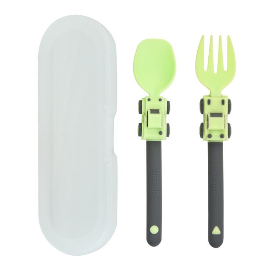 Kids Cartoon Race Car Kids Utensils Fork and Spoon Set for Children Self-Feeding