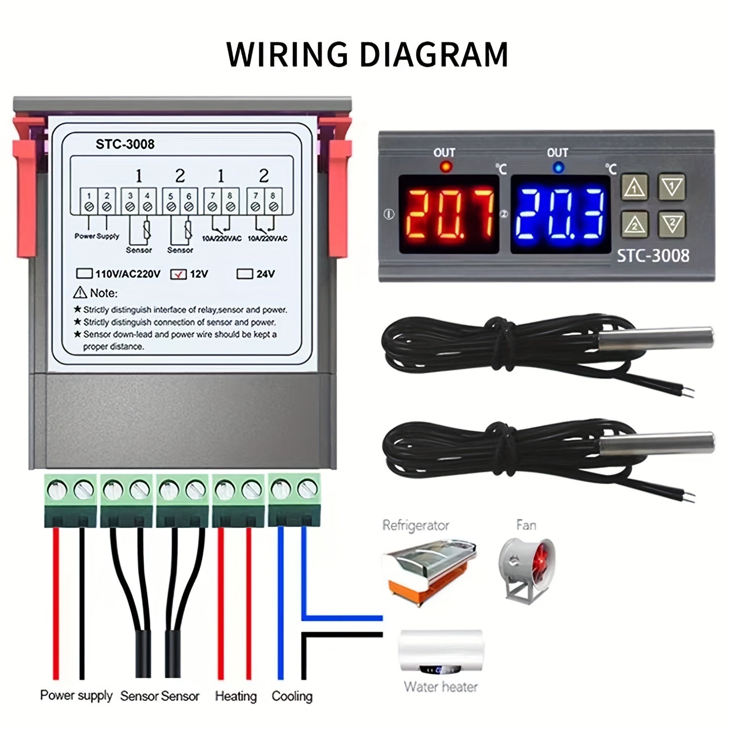 Digital Temperature Controller for Aquariums Dual Display 110V 220V Battery-Free