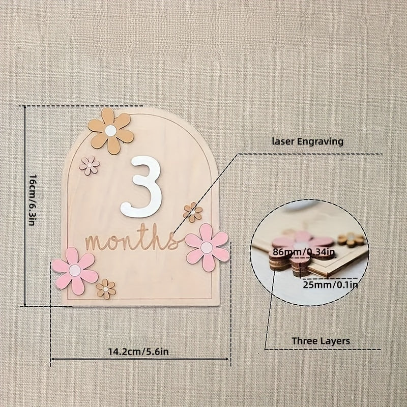 Wooden Baby Milestone Sign Growth Tracker First Year Photography Prop Gift