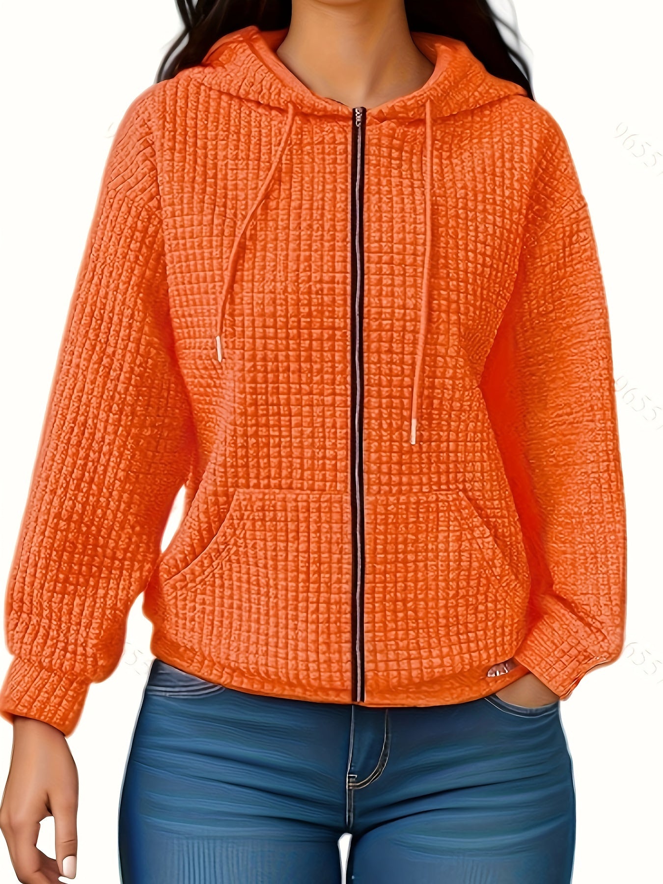 Plus Size Hoodie with Side Pockets Zipper Front Long Sleeve Casual Sweatshirt