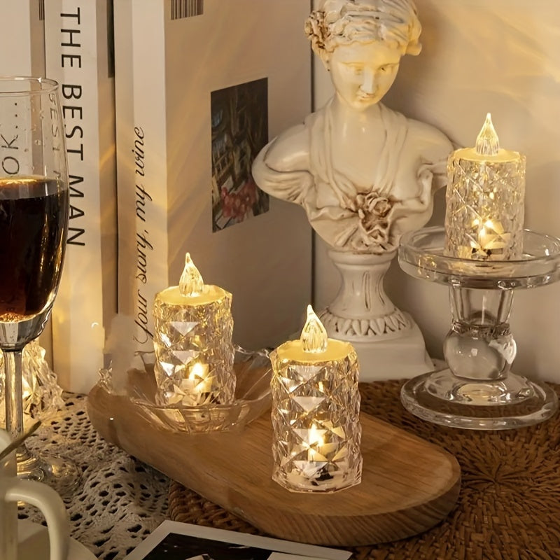 Set of 3 Crystal Pattern LED Flameless Tea Candle Lights for Home Decor Weddings Parties and Festivals