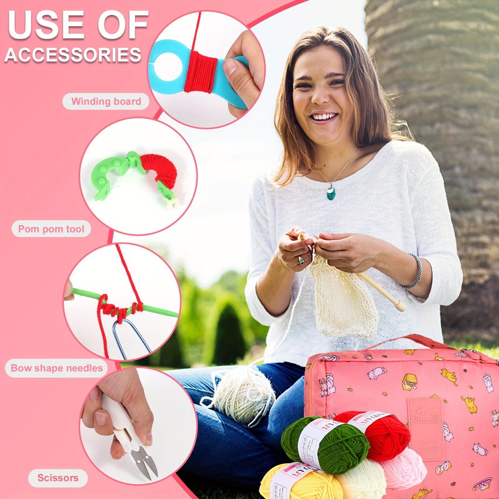 59-Piece Crochet Kit for Beginners with Metal Hooks Yarn Balls Needles and Case