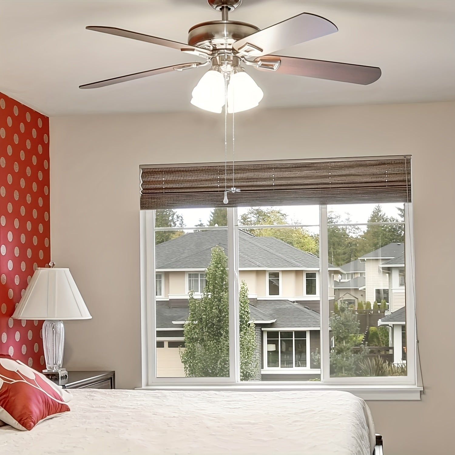 Extra Long Ceiling Fan Pull Chain with Frosted Glass Bulb and Metallic Finish for Standard 3mm Fans