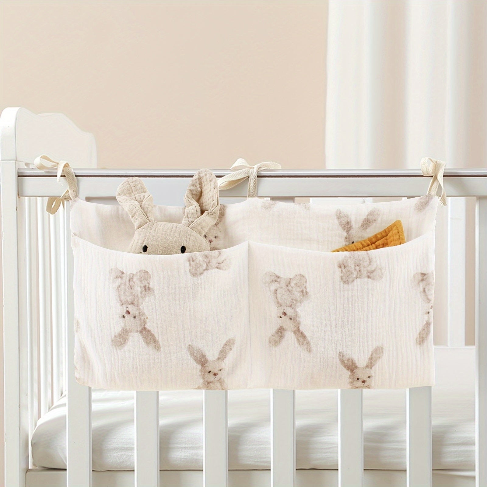 Baby Bedside Organizer Dual-Pocket Hanging Storage Bag for Bottles Diapers Toys