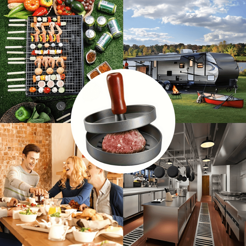 Prensa de hamburguesas de acero inoxidable para asar molde antiadherente para carne, queso, verduras