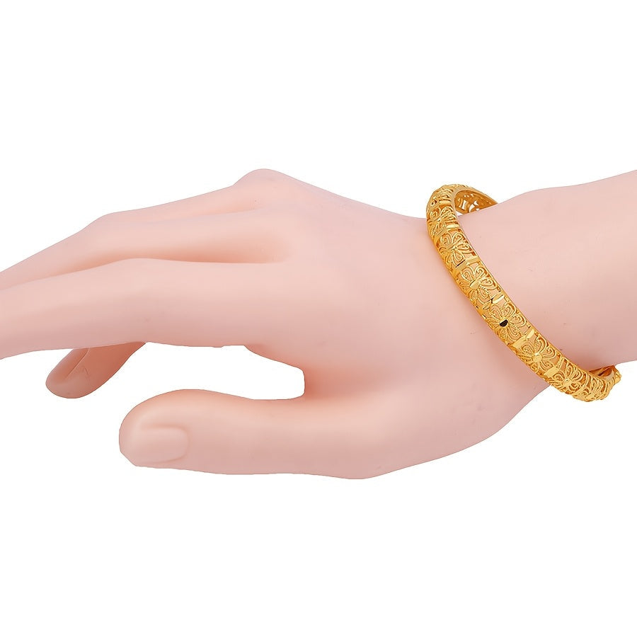 Vintage Boho uslubidagi bangle bilaguzuk, 3D gullar o'yilgan - to'ylar va partiyalar uchun ideal, mis va sun'iy toshlardan tayyorlangan, nafislikni tarqatadi.