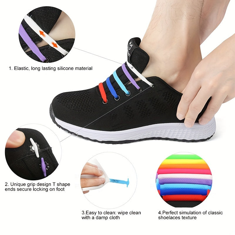 Unisex Silicone No Tie Shoelaces Creative Lazy Shoe Laces 16 Pairs