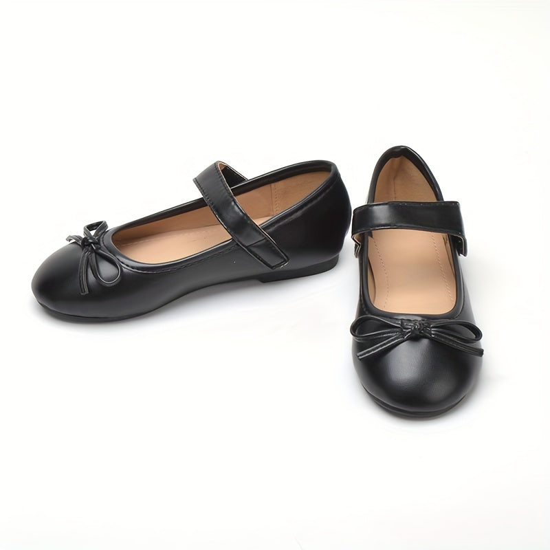 Girls Mary Jane Shoes with Non-Slip Soles Bow Embellishment Casual Flats for Students