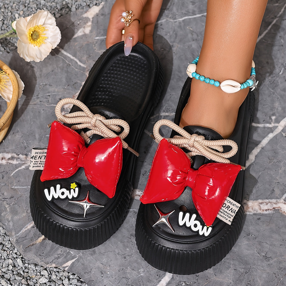 Women's Breathable Summer Mules Slip-Resistant Bow Tie Sandals