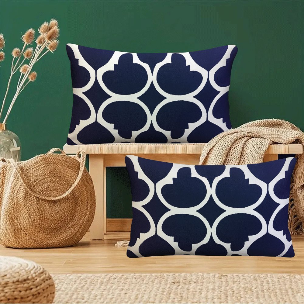 Ikki dona Vintage Boho Geometric Flannel yostiq qopqog'i 50.8x30.48 sm, suv o'tkazmaydigan, mashina bilan yuvish mumkin