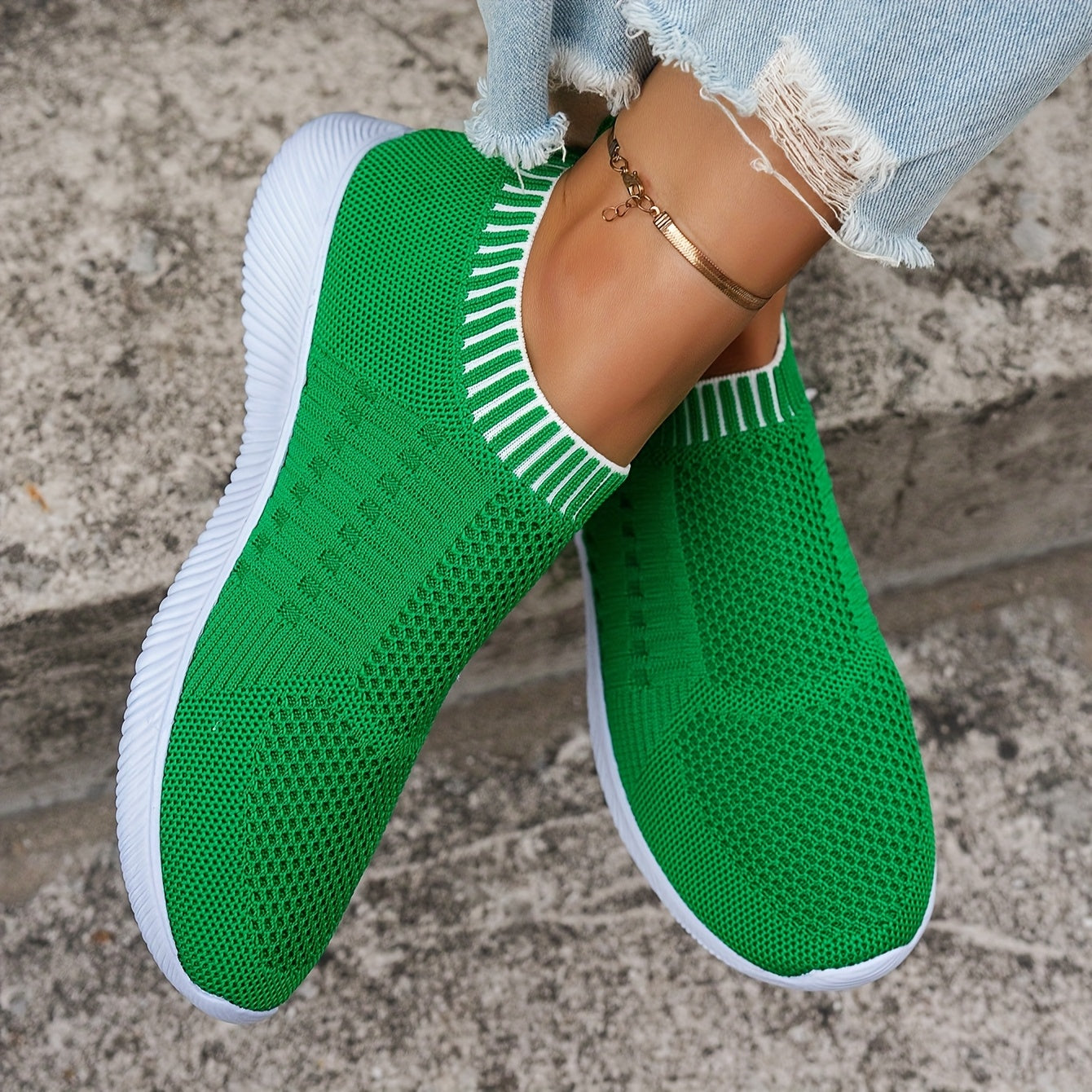 Women's Breathable Knit Flats Casual Mary Jane Shoes with EVA Sole Brown