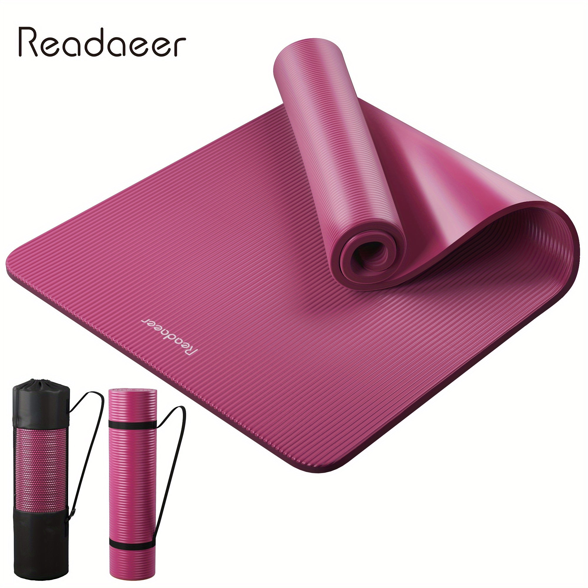 Thick Non-Slip Rubber Yoga Mat 182.88x60.96cm Solid Color with Carrying Strap