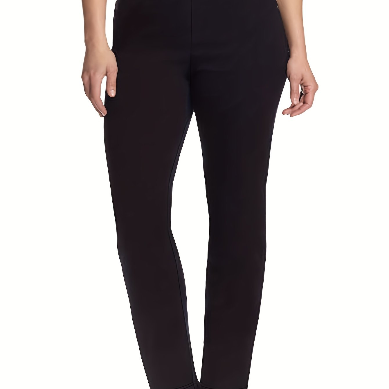 Women's Plus Size Stretch Straight Leg Pants Black High-Rise Trousers