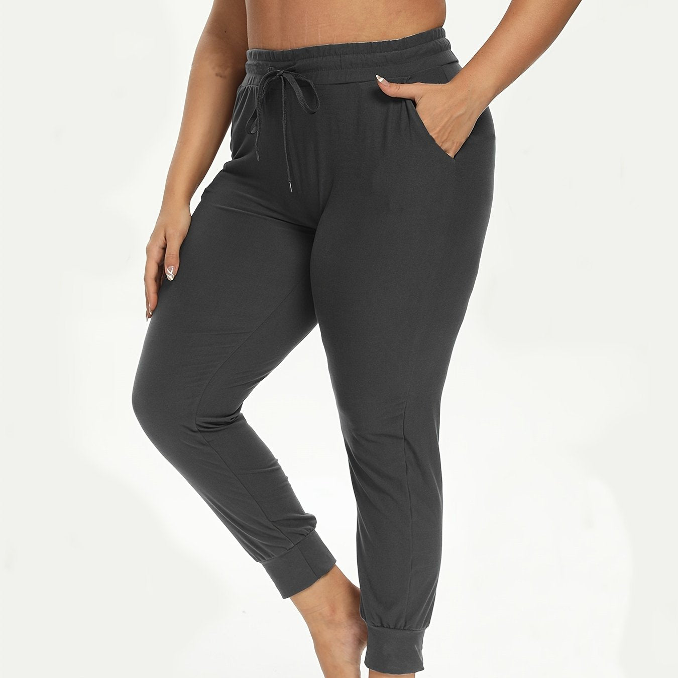 Plus Size Women's Elastic Drawstring Running Pants With Pockets