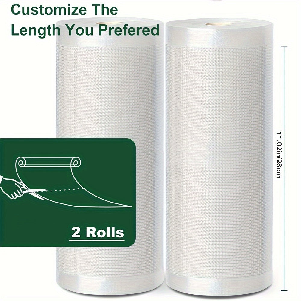 Oziq-ovqat uchun vakuum yopishqoq paketlar 2 ta rulon, moslashtiriladigan uzunlik, BPAsiz, teksturali yuzasi, oziq-ovqatni saqlash uchun
