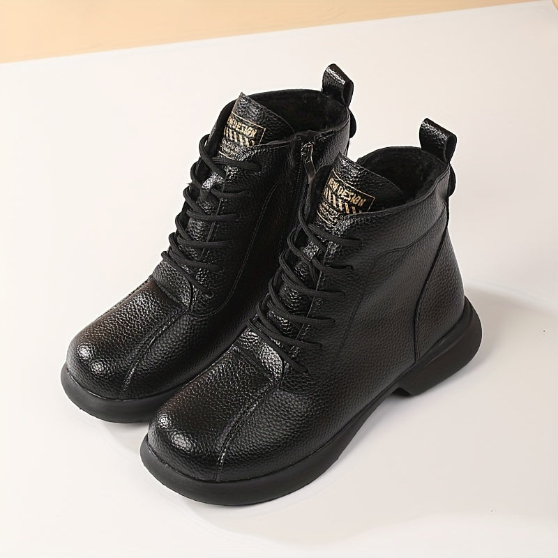 Ayollar uchun qisqa tizza o'rta qoplamali botinkalar, issiqlik uchun qoplangan, vintage uslub, qish