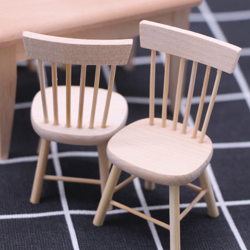 Set of 5 Miniature Wooden Dining Furniture 1:12 Scale Natural Finish for DIY Decor