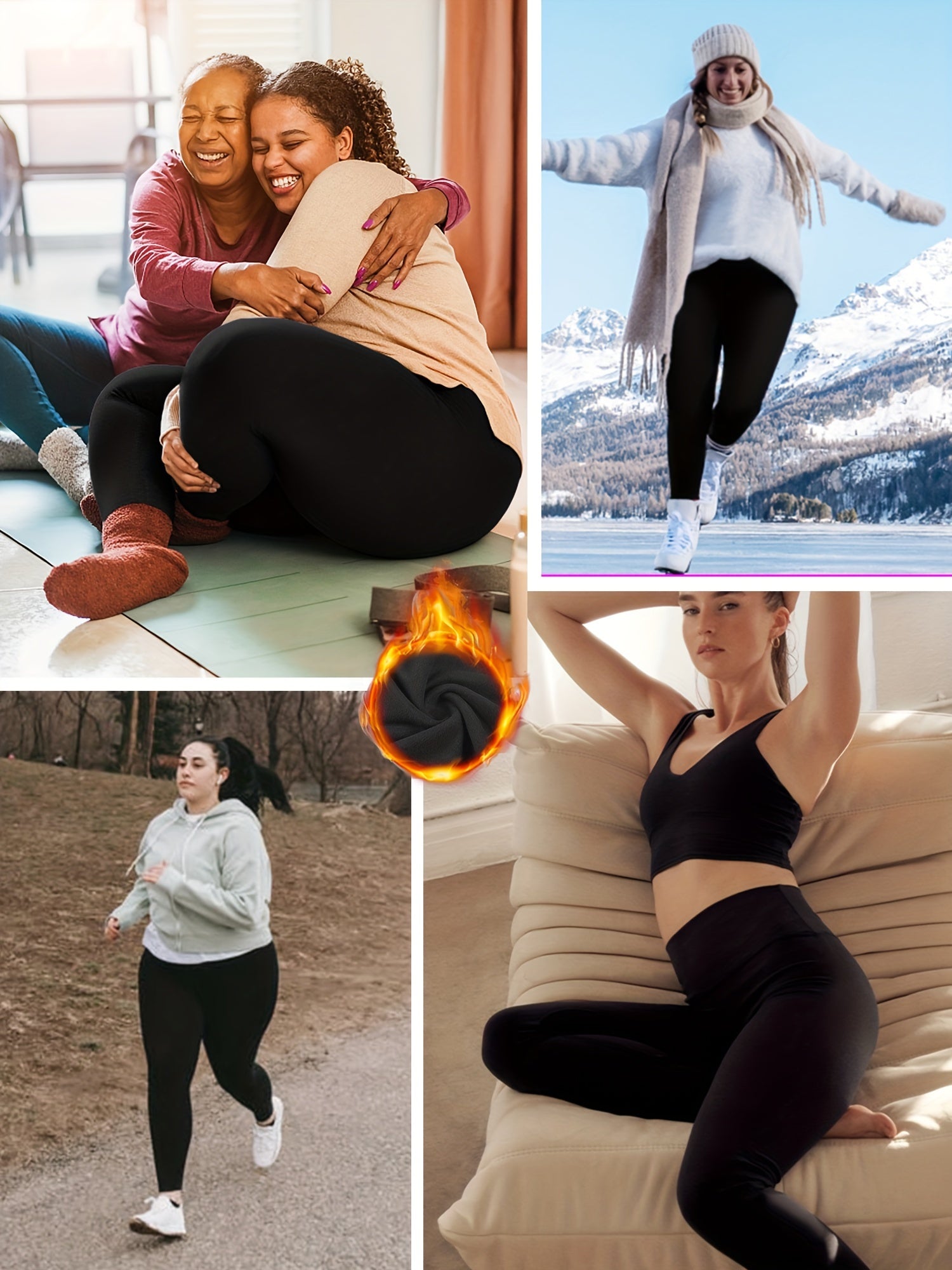 Leggings de talla grande para mujer con cintura alta y forro de felpa para otoño e invierno cálido