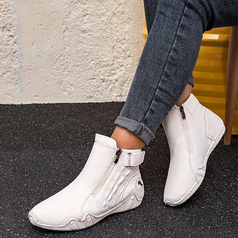 Women's Slip-On Zipper Boots All-Season Outdoor Casual Ankle Shoes Non-Slip Rubber Sole