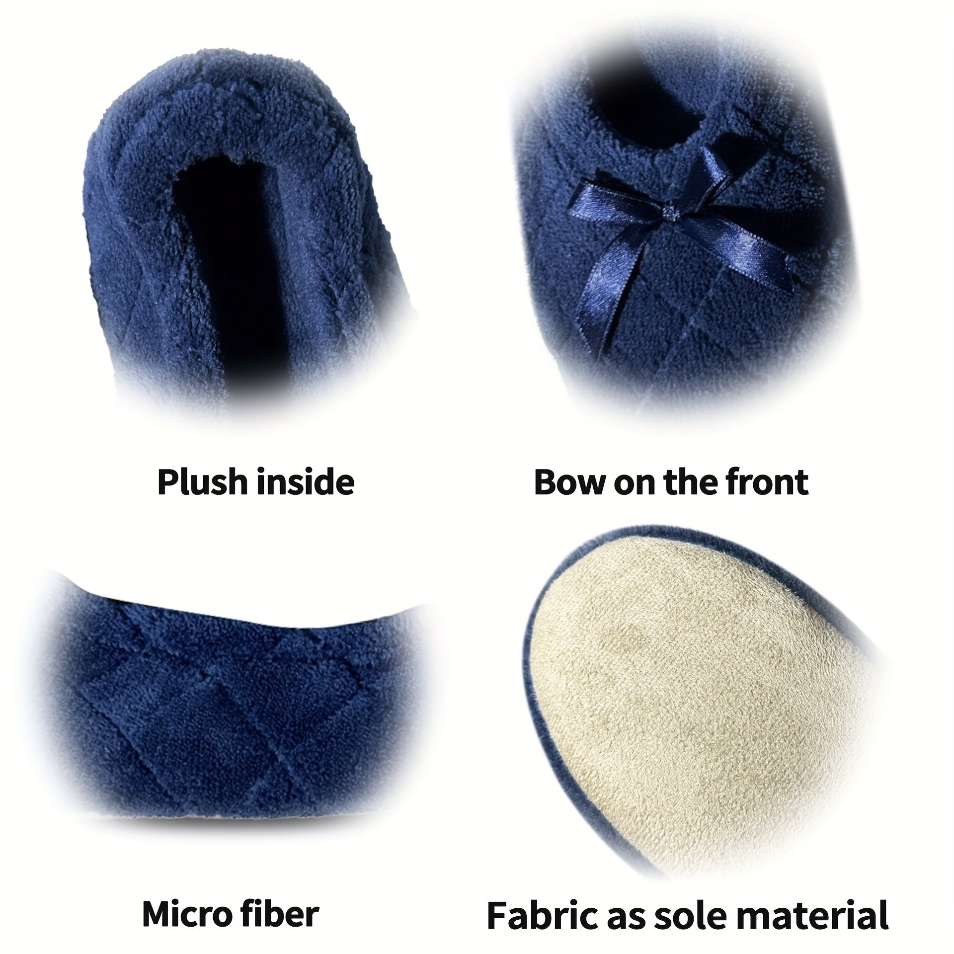 Ayollar uchun bir rangli qavatiq Terrycloth ballerina tufli, saten lent bilan ichki poyabzal