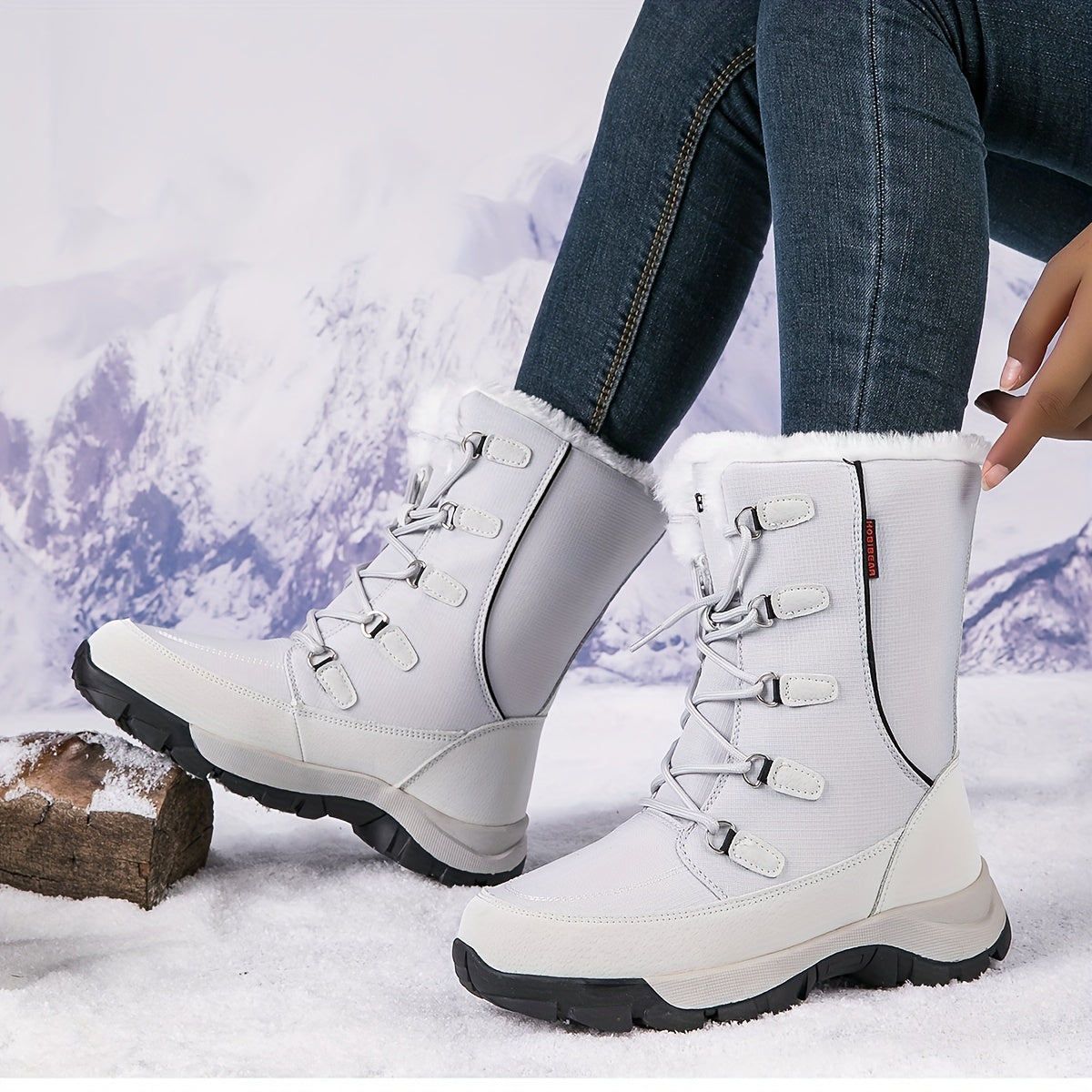Women's Faux Fur-Lined Platform Snow Boots Casual Lace Up Warm Winter