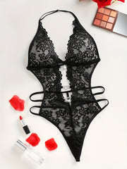 Green Lace Bodysuit for Women with Front and Middle Cutouts