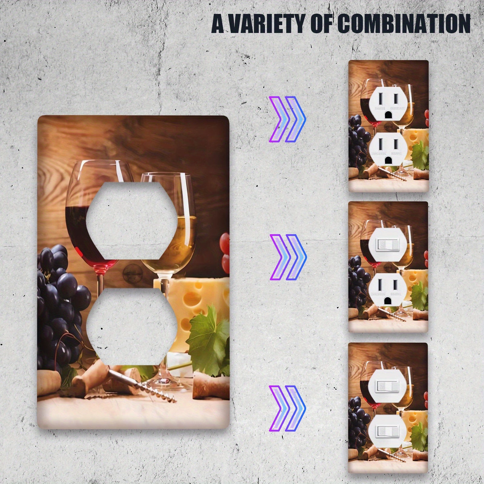 Decorative Screw-In Switch Cover with Wine and Cheese Theme for Bathroom and Bedroom