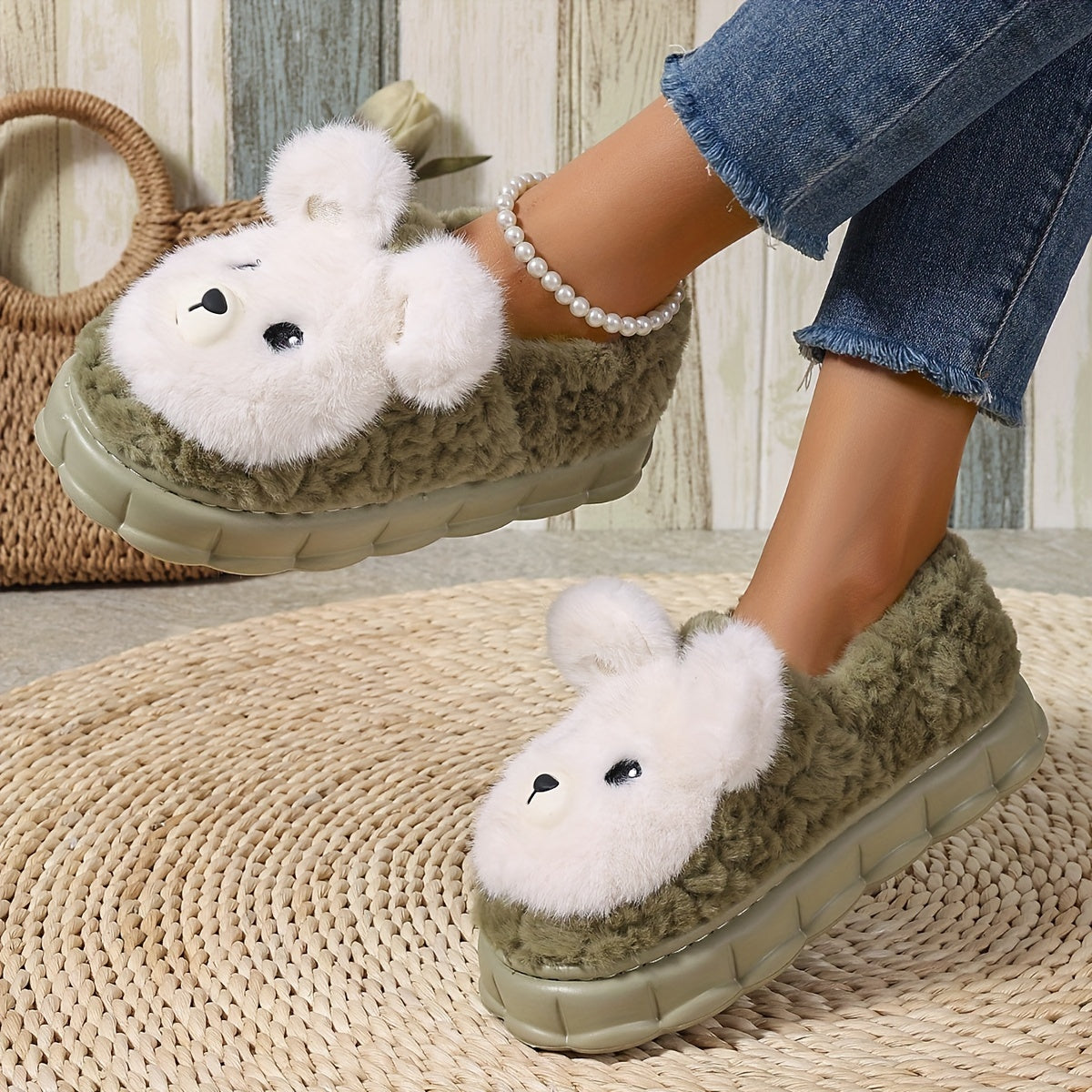 Женские плюшевые тапочки с принтом животных и подошвой из EVA, комфорт круглый год