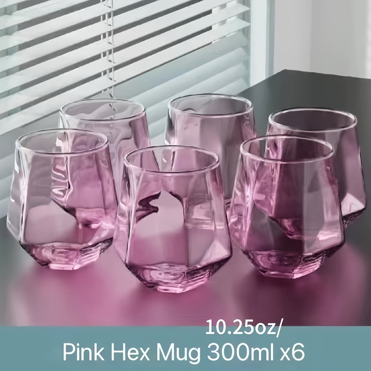 Set of 6 Geometric Glass Cups for Water Juice Whiskey Milk Tea