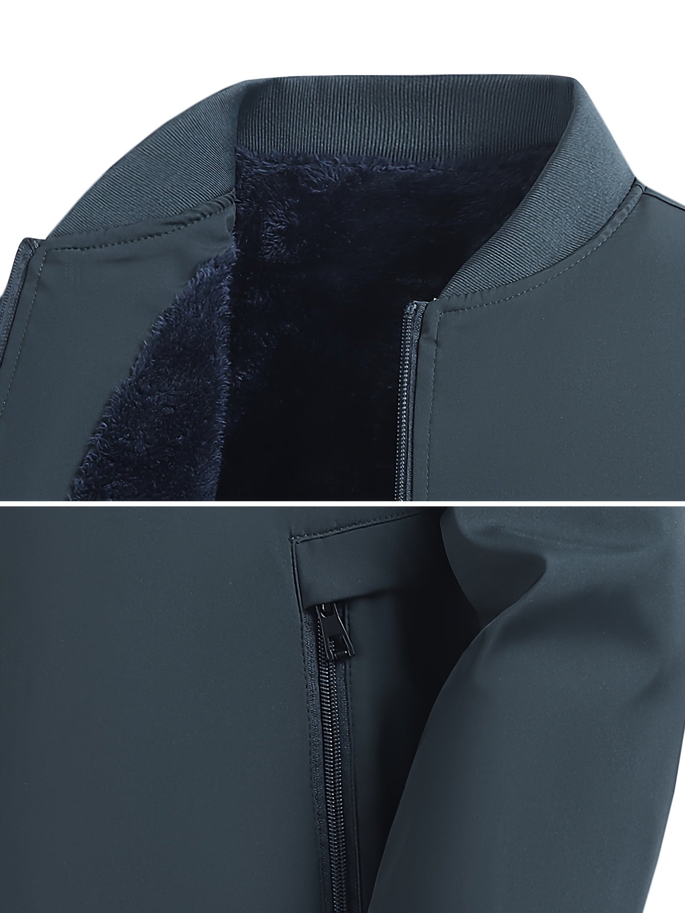 Men's Lightweight Fleece-Lined Bomber Jacket with Zipper Pockets and Baseball Collar