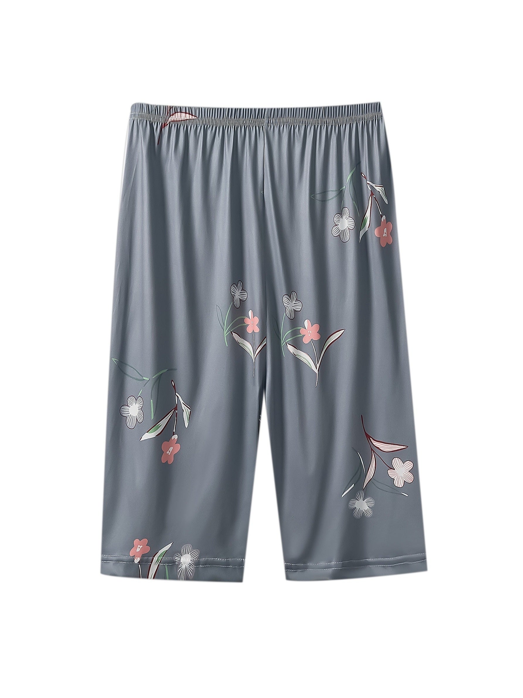 3 ta ayollar uchun plussiz o'lchamdagi gullar naqshidagi uyqu shortiklari, elastik bel va keng kesim bilan.