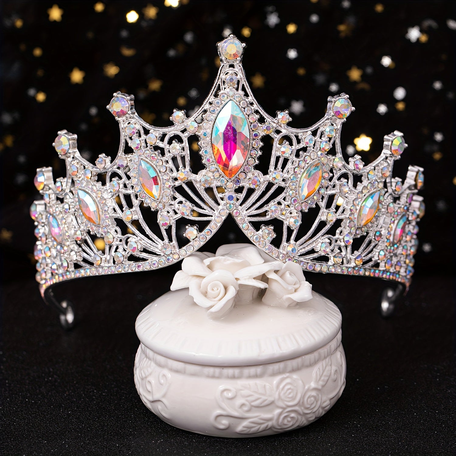 Golden Baroque Queen Crown and Tiara Set for Women Girls Crystal Rhinestones Mermaid Design