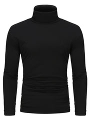 Men's Black Thermal Turtleneck Shirt for Fall Winter Long Sleeve Knit Fabric