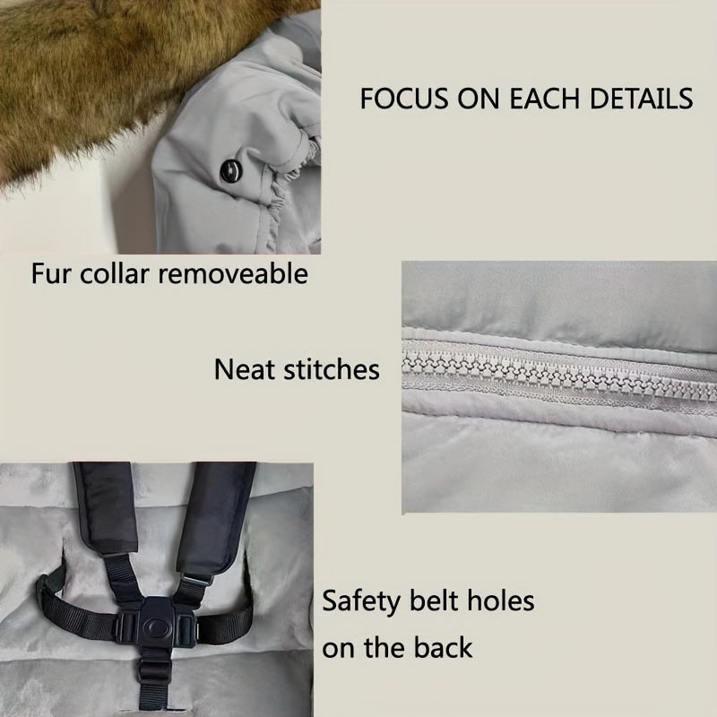 Unisex Baby Stroller Footmuff Warm Bag with Detachable Fur Collar and Foot Cover in Grey Black and Army Green