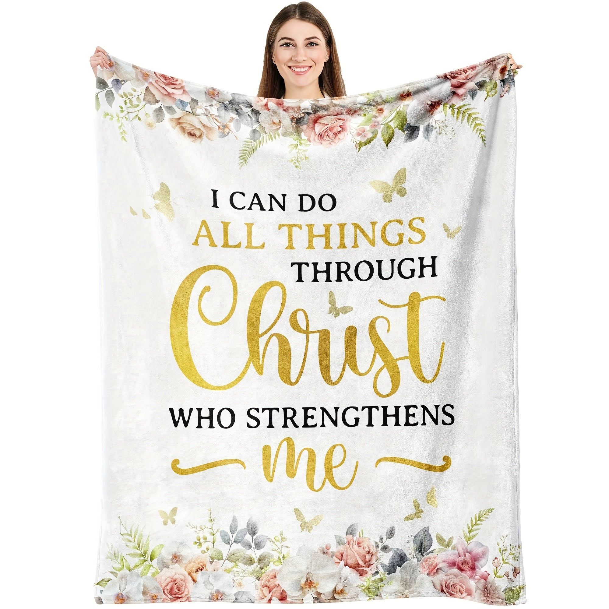 Women's Christian Faith Throw Blanket Knitted Polyester Prayer Shawl with Bible Verse Design