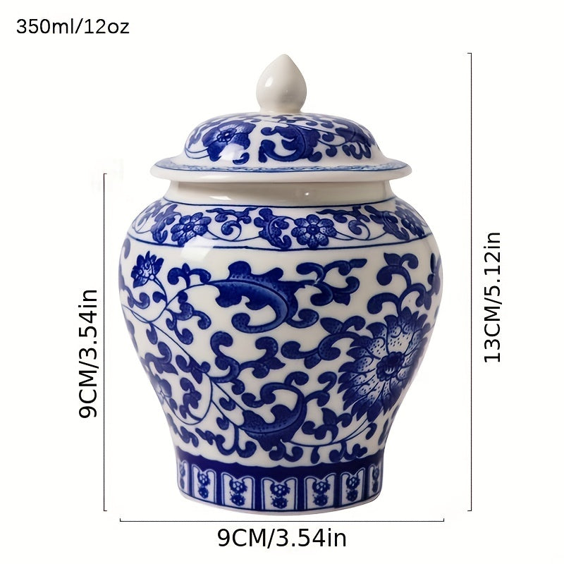 Blue and White Porcelain Tea Storage Jar 350ml with Lid for Black and Pu'er Tea