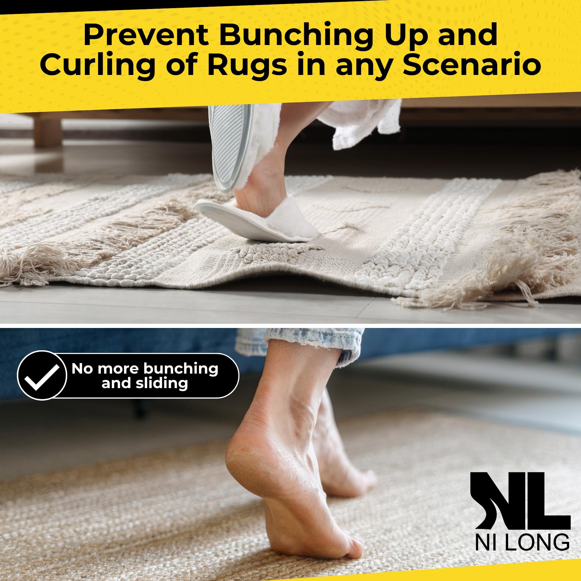 Double-Sided Rug Gripper Pads for Hardwood Floors Anti-Slip Carpet Tape Indoor Use