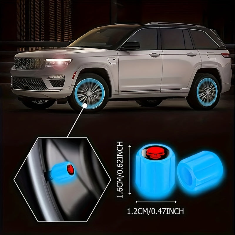 8-Pack Glow in The Dark Skull Tire Valve Caps Plastic Universal Fit for Car Motorcycle Bicycle