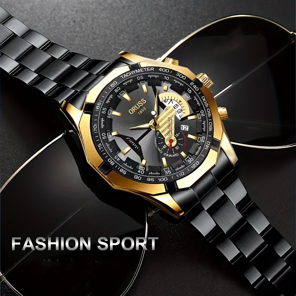 Men's Sports Watch with Luminous Hands and Double Calendar Display