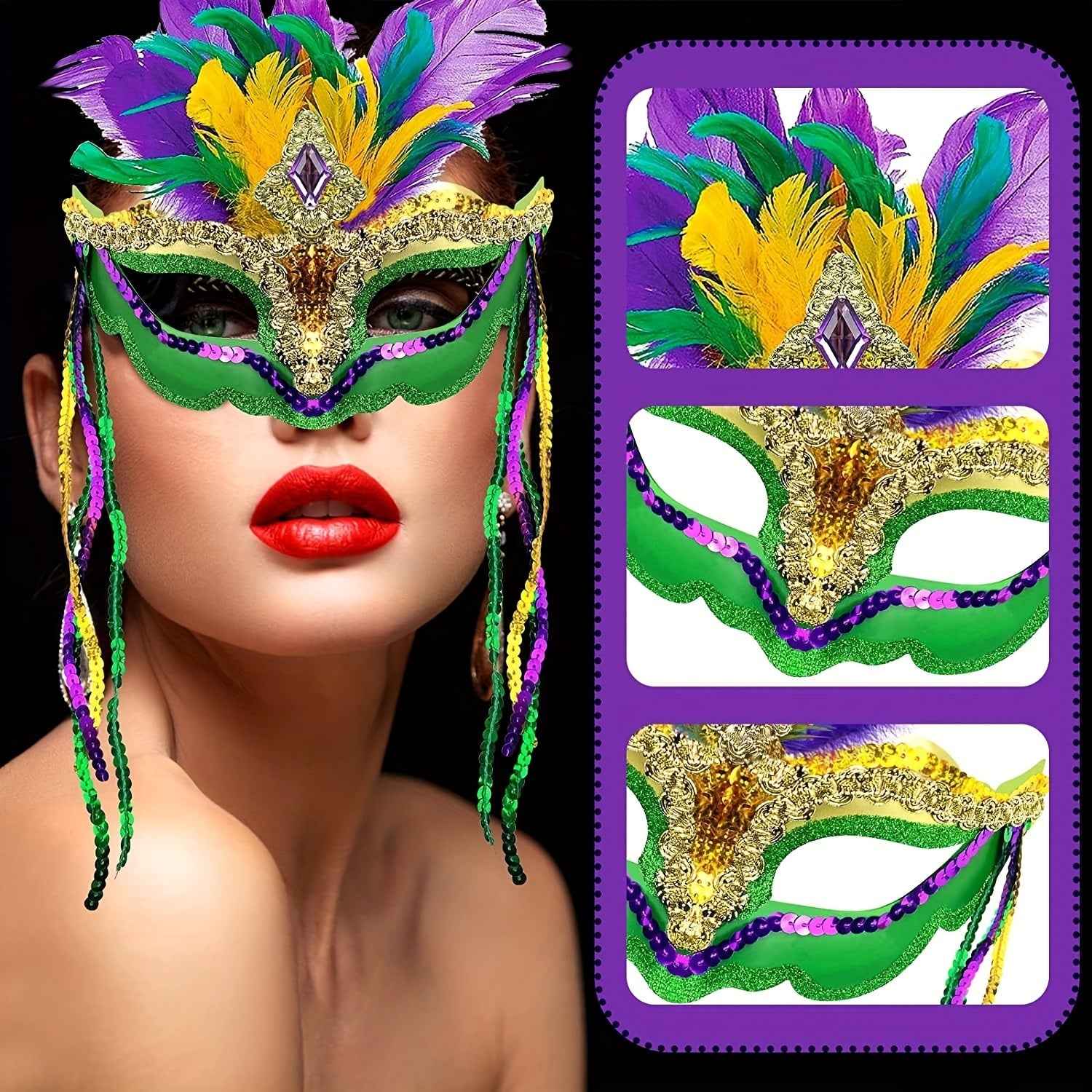 Feathered Masquerade Mask for Women for Mardi Gras Halloween Cosplay Venetian Events