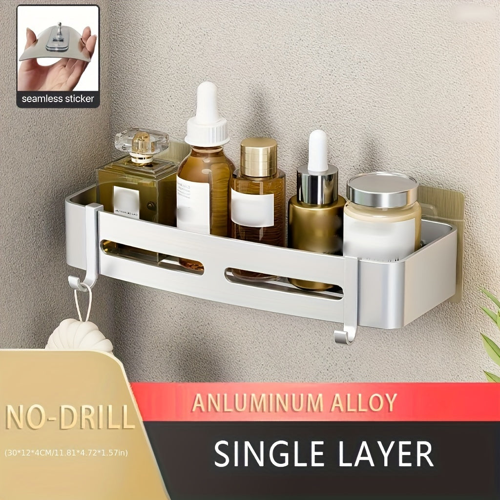 Wall-Mounted Bathroom Storage Rack Aluminum No-Drill Shower Shelf for Shampoo and Cosmetics