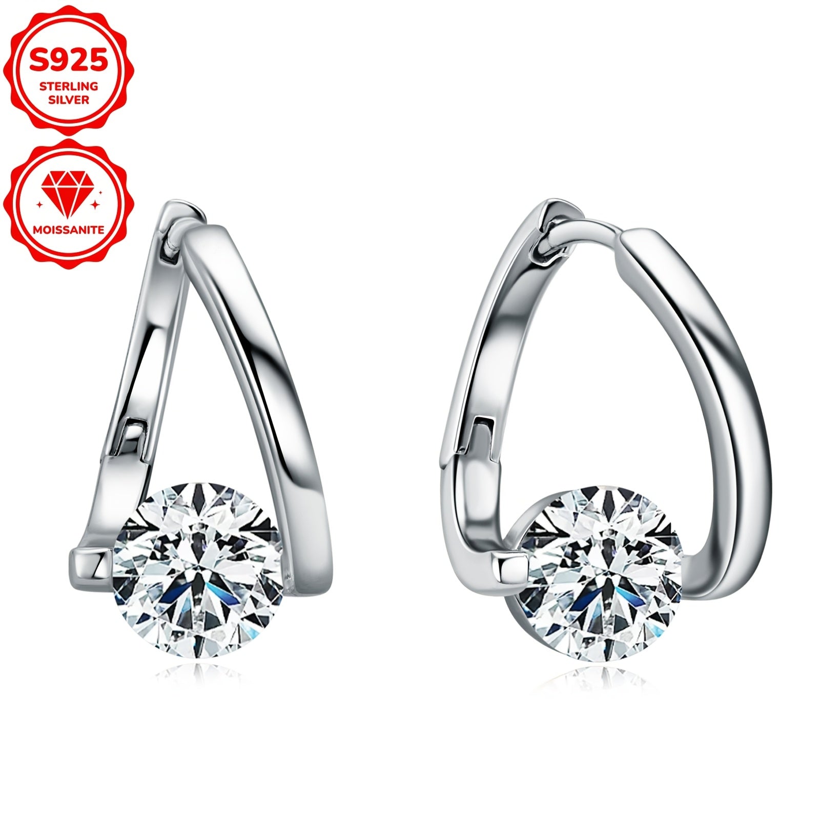 Women's Sterling Silver Earrings with Moissanite 6.5mm Round Cut Twisted Design