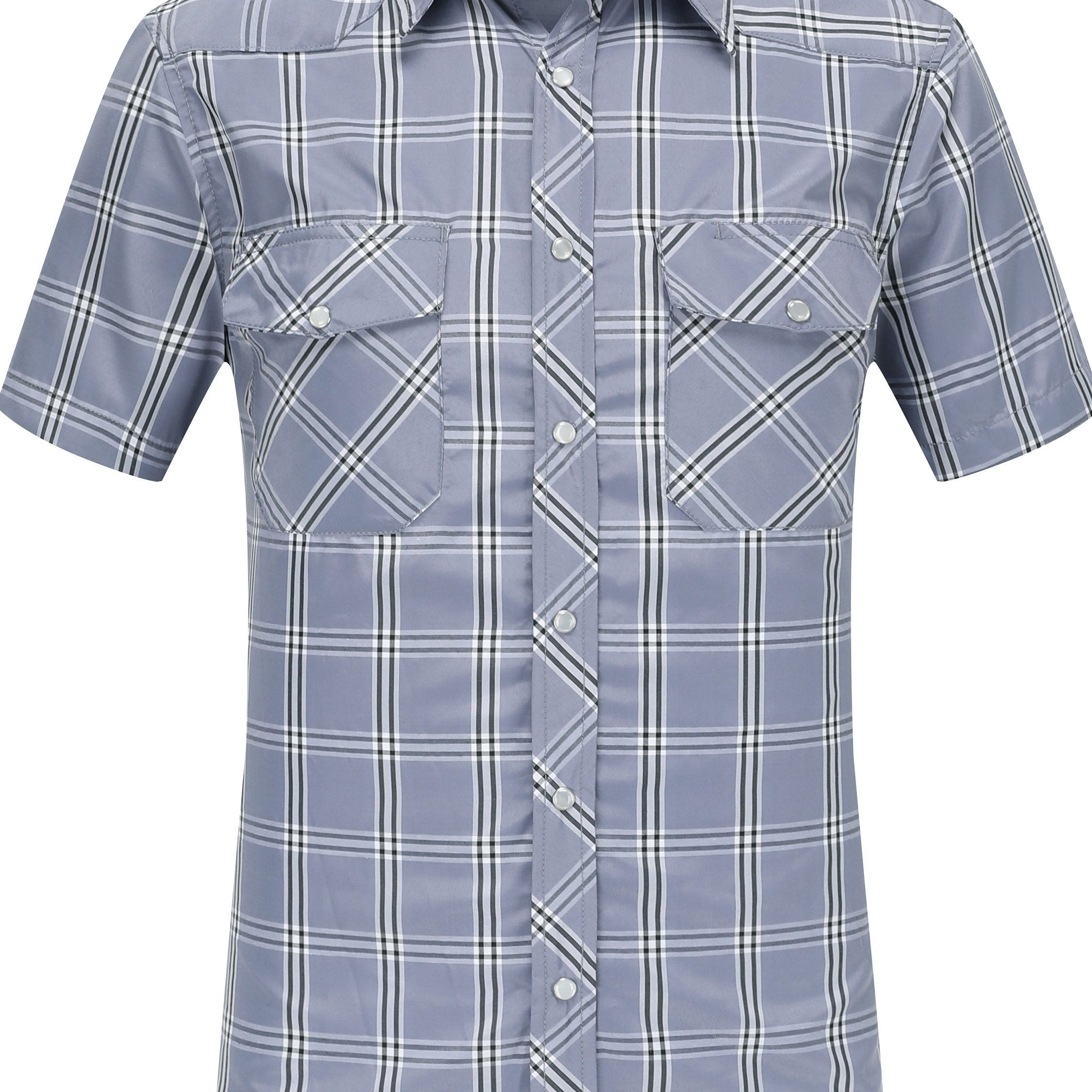 Camisa de verano casual de cuadros para hombre, manga corta, ajuste ajustado, poliéster y algodón, ligera