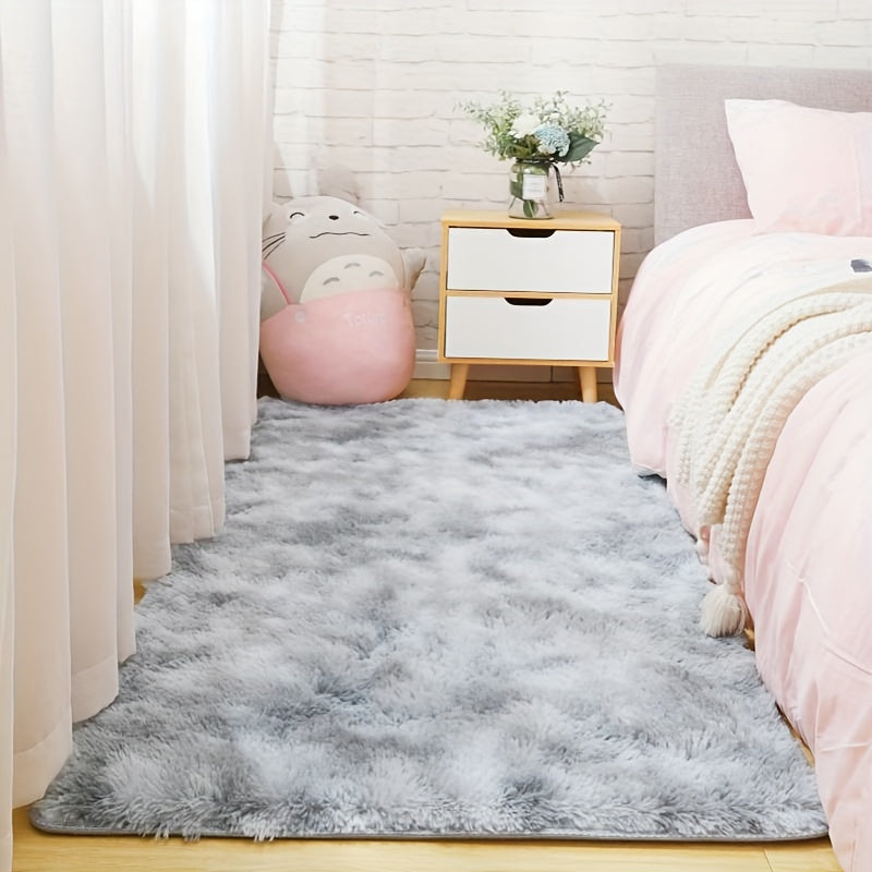 Alfombra de felpa gris claro para dormitorio y sala de estar, antideslizante